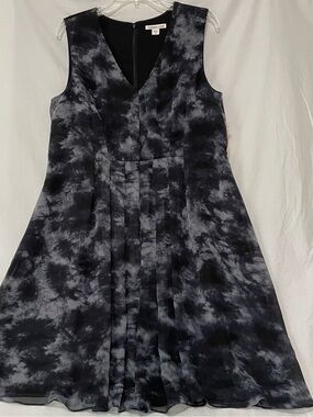 Coldwater Creek Chiffon Cloud Print Fit & Flare Pleated Dress Sz 16 NWT